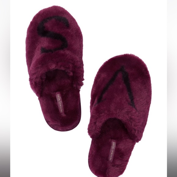 NWT VICTORIA'S SECRET maroon Closed Toe Faux Fur Slipper sz medium limited - Picture 6 of 6